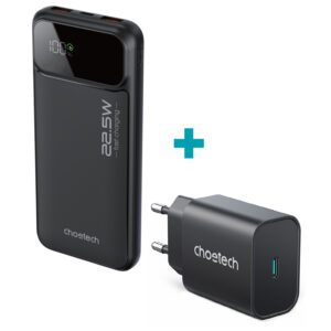 Choetech 10000mAh 22.5W Power Bank + 1 Port 25W Wall Charger - Black